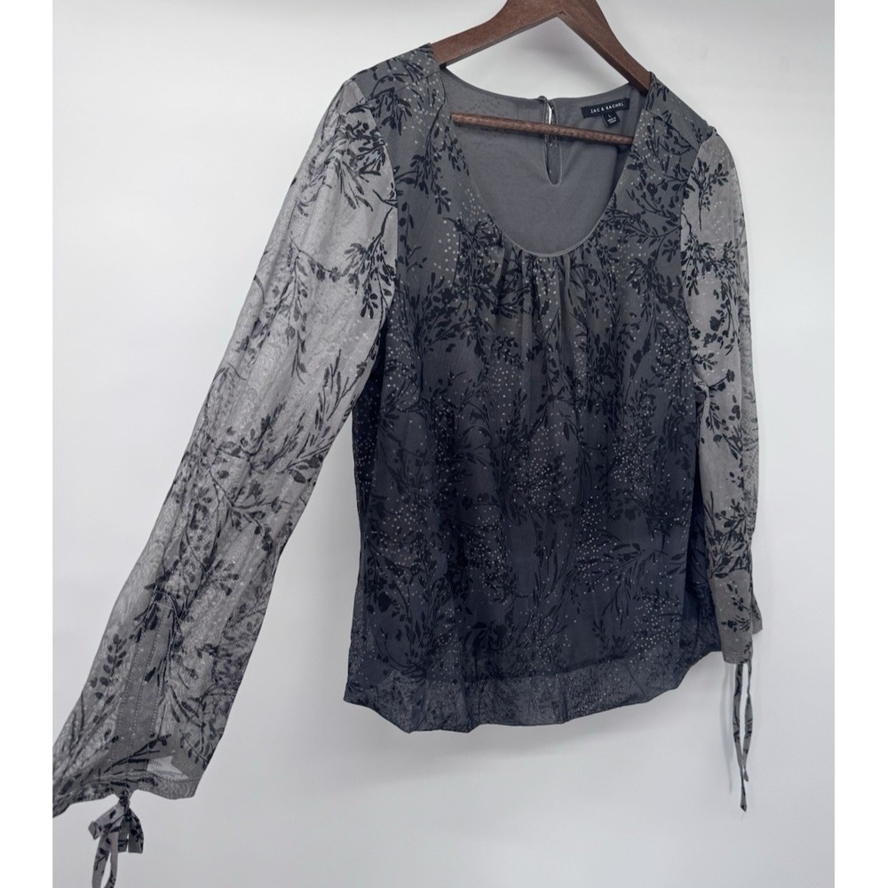 Sheer Tunic Top Black Grey Silver Floral Long Sleeve Whimsigoth Fairy grunge Y2K